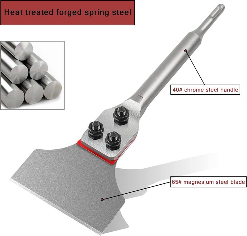 Regiis Tech SDS Plus Floor Scraper 5 in. x 12 in. Wide Tile Flooring Adhesives Remover, Thinset Removal Tool Chisel Bit with Spare Blades for Rotary Hammer Drill - Image 5